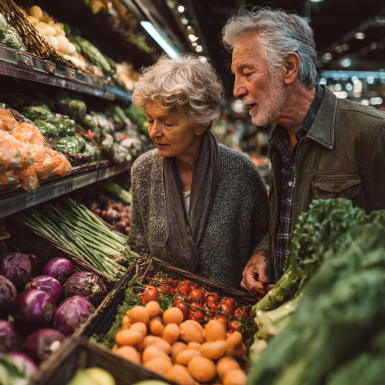 Літня жінка готує здорову їжу